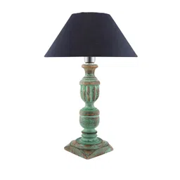 Homesake Sea Green & Navy Blue Solid Handcrafted Bedside Standard Table Lamp image 3