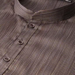 MANQ Men Taupe Striped Pure Cotton Kurta with Pyjamas image 4