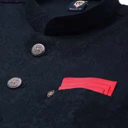 Manyavar Men Navy Blue Woven Design Nehru Jacket image 2
