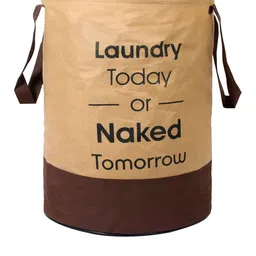 Kuber Industries Beige & Brown Printed Round Foldable Laundry Basket With Handles image 5