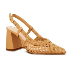 Saint G Yellow Leather Block Pumps with Laser Cuts image 4