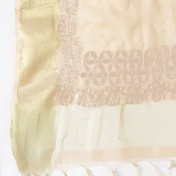 SOUNDARYA Beige & Silver-Toned Embroidered Dupatta image 3