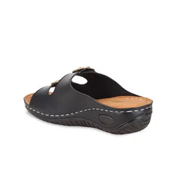 Shezone Women Black Open Toe Flats with Buckles image 5