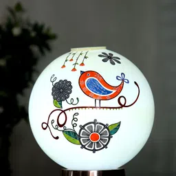 POSH-N-PLUSH Off-White & Red Printed Tweet it Glass Table Lamp image 2