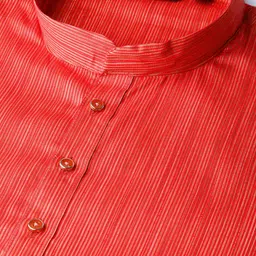 MANQ Men Red Striped Pure Cotton Kurta with Pyjamas image 3