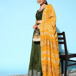 Ahalyaa Olive Green & Silver-Toned Printed Ready to Wear Lehenga & Blouse With Dupatta image 3