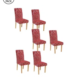 Cortina Set Of 6 Maroon & Pink Printed Chair Covers image 2