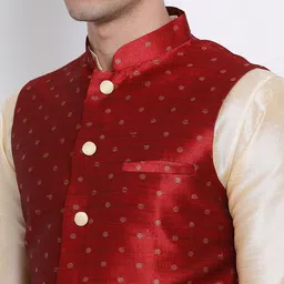 here&now x sanwara Sanwara Men Maroon Woven Design Nehru Jacket image 2