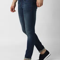 Peter England Casuals Men Navy Blue Skinny Fit Light Fade Stretchable Jeans image 3