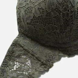 MAKCLAN Olive Green Floral Full Coverage Underwired Lightly Padded Plunge Bra K16037BA image 2