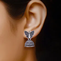 DIVASTRI Set of 4 Silver Plated Dome Shaped Oxidised Jhumkas image 2