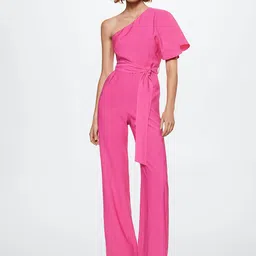 MANGO Pink One-Shoulder Solid Sustainable Basic Jumpsuit image 1