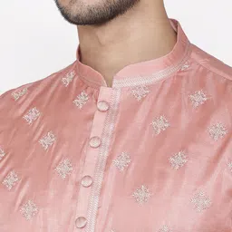 Manyavar Men Pink & White Embroidered Kurta with Churidar image 2