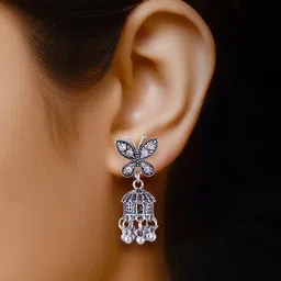 DIVASTRI Set Of 4 Silver-Plated Oxidised Dome Shaped Jhumkas image 2