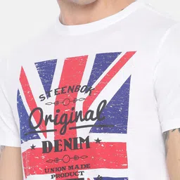 Steenbok Men White  Red Printed Round Neck Pure Cotton T-shirt image 3