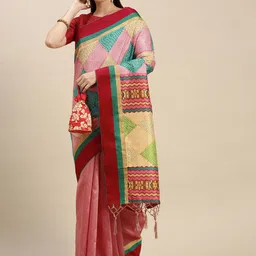 RACHNA Women Pink & Green Bandhani Saree image 2