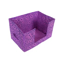 Kuber Industries Set Of 2 Purple & Pink Floral Printed Shirt Stacker Organisers With Handles image 3