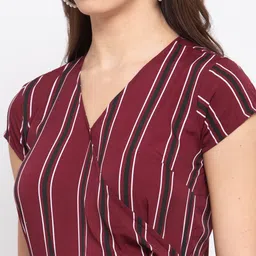 Style Quotient Women Maroon Striped Basic Jumpsuit image 2