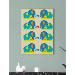 Nestroots Colorful Elephant Herd Print Canvas Wall Painting image 1