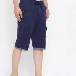 Hypernation Men Blue Solid Regular Fit Cargo Shorts image 3