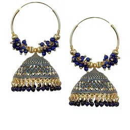 ANIKAS CREATION Blue & Gold-Plated Dome Shaped Jhumkas-picture-17