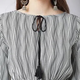 Miss Chase Black & White Striped Tie-Up Neck Crepe Maxi Longline Top image 3