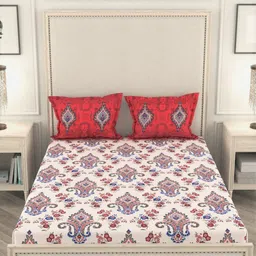URBAN SPACE Red & Blue Ethnic Motifs 180 TC Cotton 1 King Bedsheet with 2 Pillow Covers image 3
