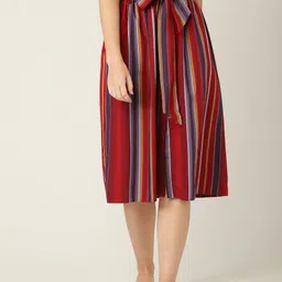 MANGO Women Maroon & Purple Striped A-Line Skirt image 2