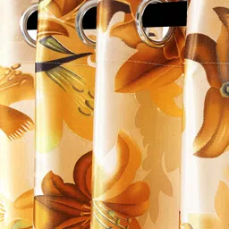 Cortina Set of 2 Yellow & Brown Floral Printed Polyester Door Curtains image 4