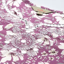 Anouk Floral Printed Mirror Work Pure Cotton Kurta with Trousers & With Dupatta image 2