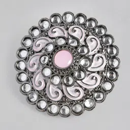 I Jewels Pink & Silver-Toned Circular Studs Earrings image 2