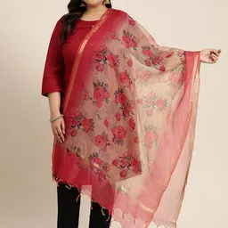 Sztori Floral Printed Silk Dupatta image 5