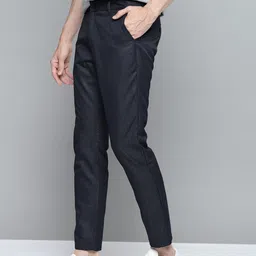 Mast & Harbour Men Navy Blue Striped Regular Fit Trousers-picture-29