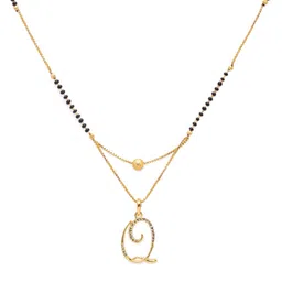 Digital Dress Room Black Gold-Plated Stone-Studded & Beaded Alphabet Q Letter Mangalsutra-picture-12