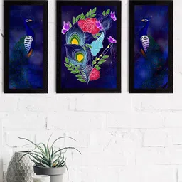 eCraftIndia Set of 3 Blue Lord Krishna Satin Matt Texture UV Art Paintings image 2