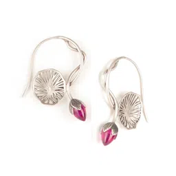 SHAYA Silver-Toned & Pink Contemporary Hoop Earrings-picture-37