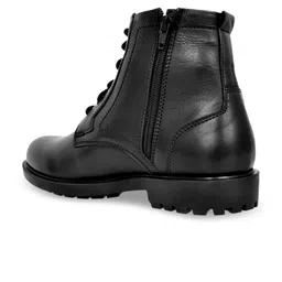 Allen Cooper Men Black Solid Leather High-Top Flat Boots image 3
