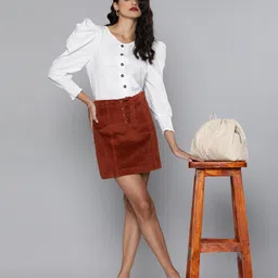 Scoup Women White Solid Power Shoulder Regular Top image 2