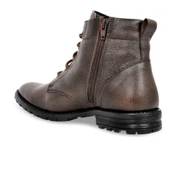 Allen Cooper Men Brown Textured Leather High-Top Flat Boots image 4