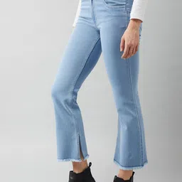 DOLCE CRUDO Women Blue Bootcut High-Rise Mildly Distressed Stretchable Jeans-picture-32