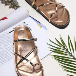 TRYME Women Printed Open Toe Flats with Bows image 5