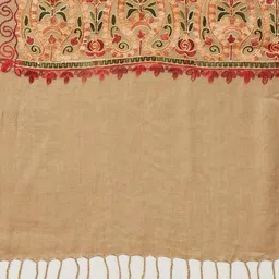 WEAVERS VILLA Women Beige & Red Embroidered Shawl image 2