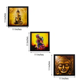 eCraftIndia Multicoloured Set of 3 Buddha UV Wall Art image 2