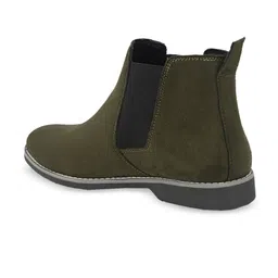 Fentacia Men Olive Green Solid Synthetic Suede High-Top Flat Boots image 4