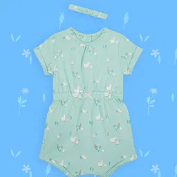 mothercare Infant Girls Green & White Printed Romper-picture-56