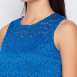 Globus Women Blue Self Design Fit and Flare Dress image 3