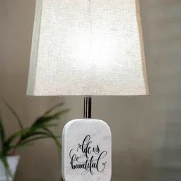 POSH-N-PLUSH Beige & White Life Is Beautiful Marble Bedside Standard Table Lamp image 2