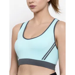 Friskers Turquoise Blue & Grey Workout Bra Full Coverage Lightly Padded image 2