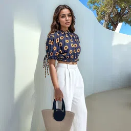 Stylecast X Hersheinbox Floral Print Puff Sleeve Blouson Crop Top image 3