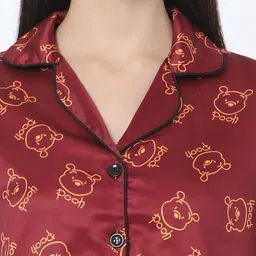 Smarty Pants Women Maroon & Orange Printed Satin Night Suit image 2